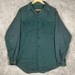 True Vintage 70s Big Mac Shirt Mens XL Green Workwear Twill Sun Faded Made USA